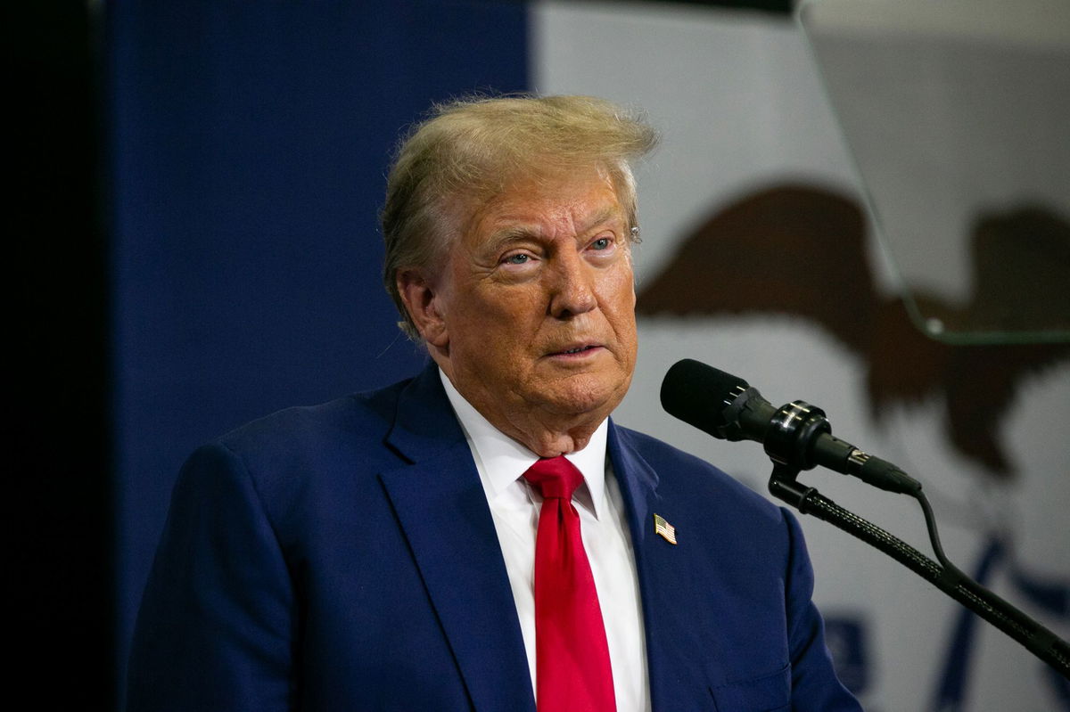 <i>Jim Vondruska/Getty Images</i><br/>Former President Donald Trump speaks to a crowd of supporters at the Fort Dodge Senior High School on November 18