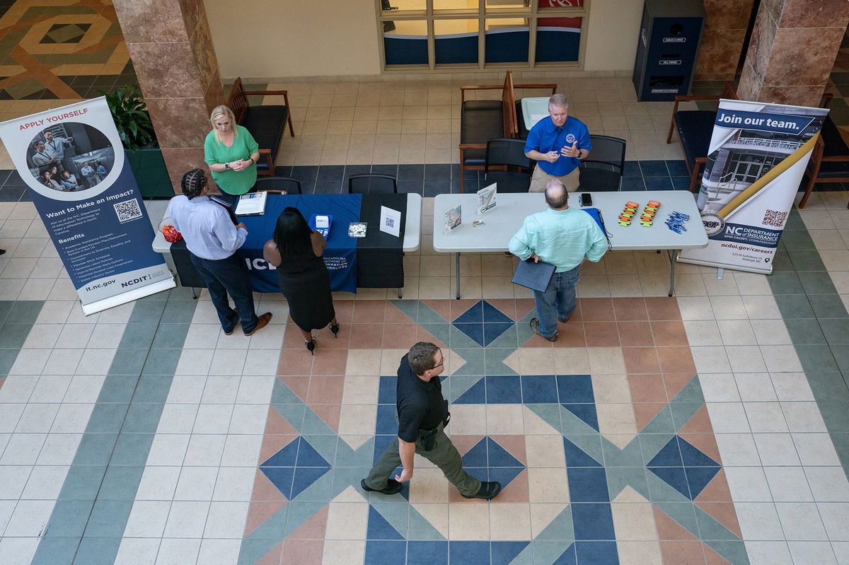 Jobseekers attend the Cape Fear Community College's Business and IT Career Fair at Cape Fear Community College in Castle Hayne, North Carolina, on September 20.