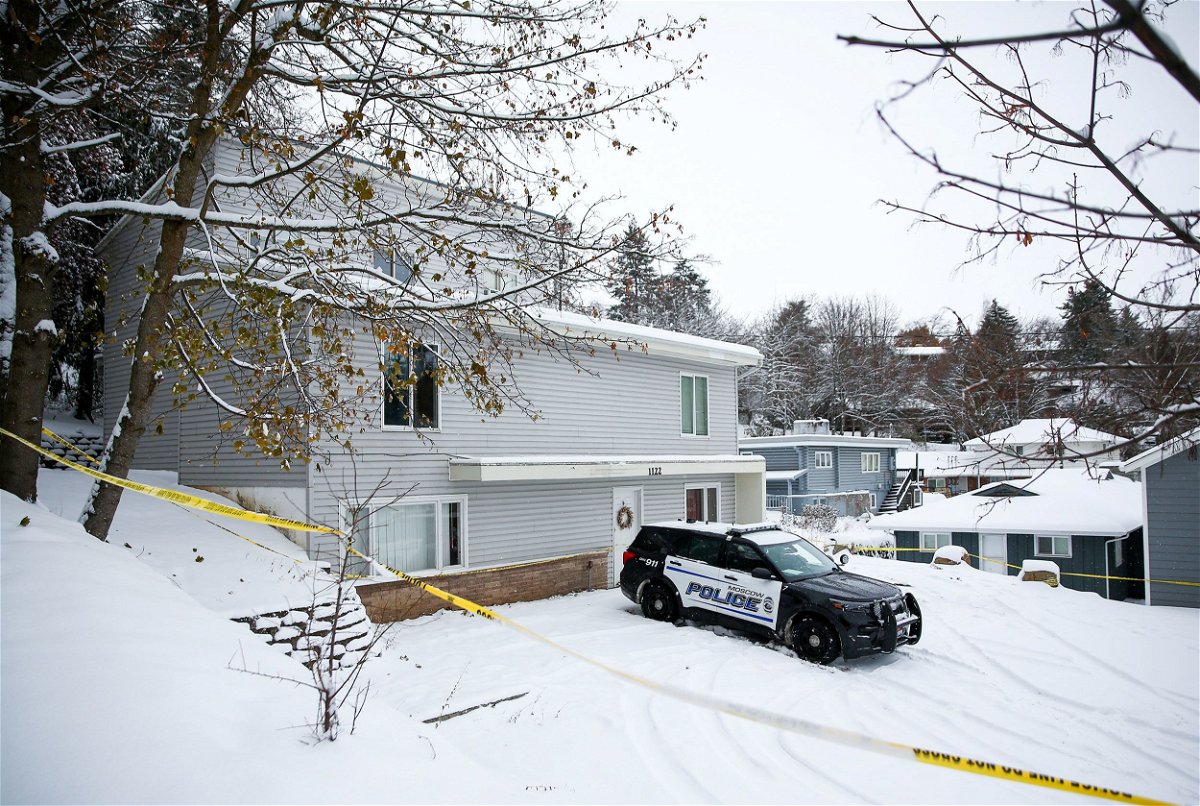 <i>Lindsey Wasson/Reuters</i><br/>Police tape surrounds the off-campus home where four University of Idaho students were killed in 2022.