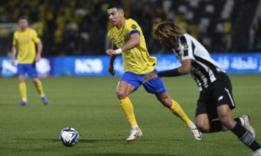 Ronaldo celebrates scoring against Al Shabab.