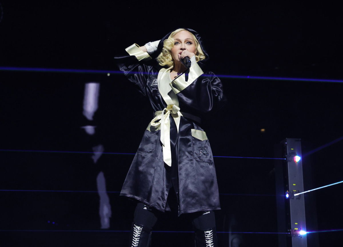 Madonna performing her 'Celebration' tour in London in October.