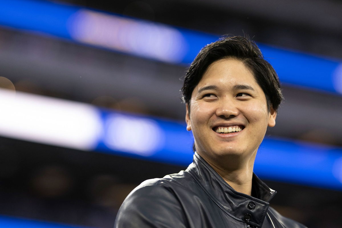 <i>Kyusung Gong/AP</i><br/>Los Angeles Dodgers' Shohei Ohtani smiles before an NFL football game between the Los Angeles Rams and the New Orleans Saints on December 21.