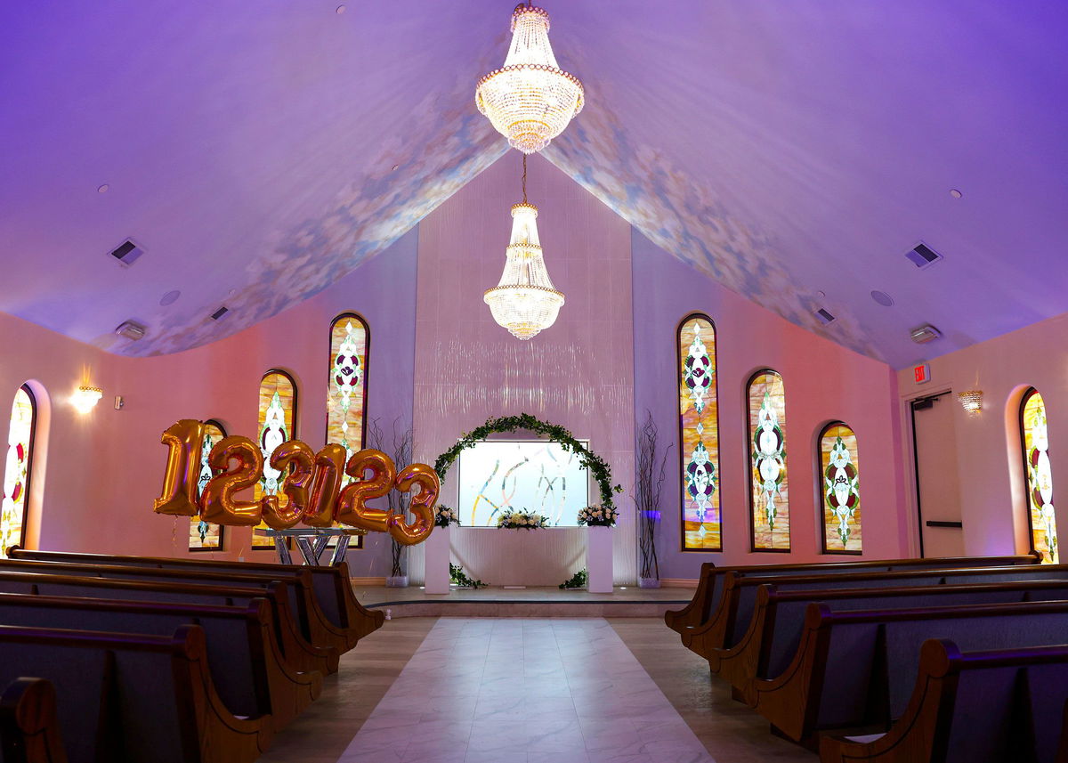 <i>Bizuayehu Tesfaye/Las Vegas Review-Journal/AP</i><br/>Decorations adorn The Wedding Chapel at Vegas Weddings on December 19 in Las Vegas.