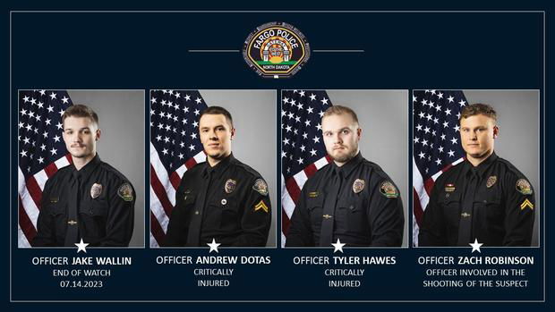 <i>Fargo Police Department</i><br/>A community will honor several North Dakota police officers as heroes on December 20. Fargo officer Jake Wallin died during an ambush back in July. Officers Andrew Dotas and Tyler Hawes were badly hurt.
