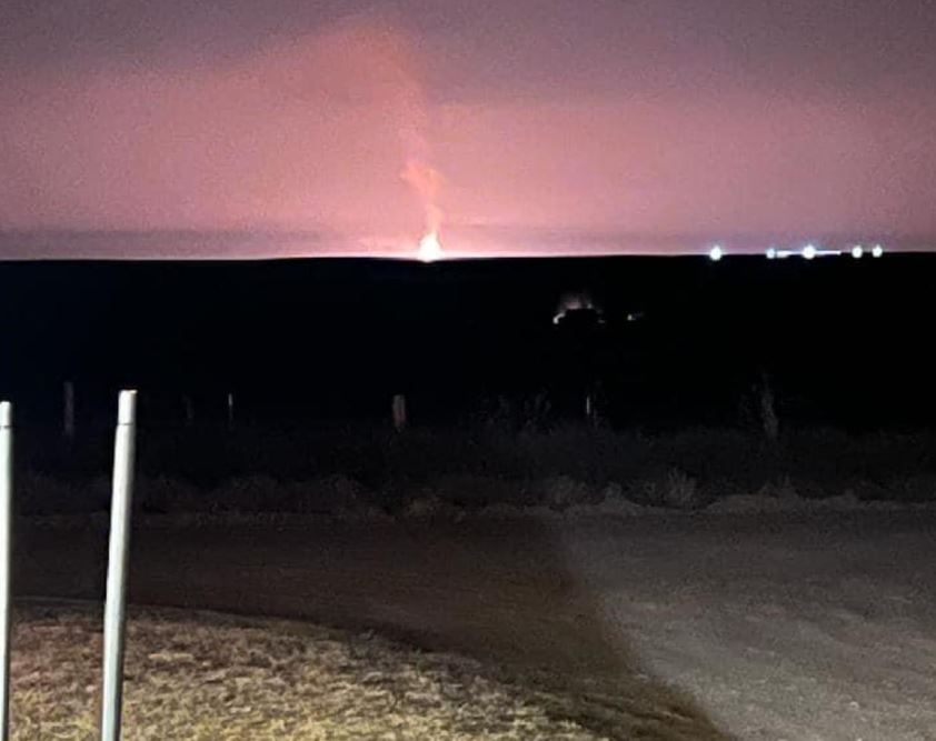 <i>ELMWOOD FIRE DEPARTMENT/KTVT</i><br/>A gas pipeline exploded in an Oklahoma town near the Texas border overnight