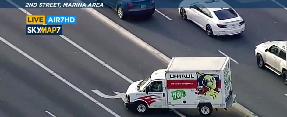 <i></i><br/>A driver and passenger are in custody after leading police on a chase in a stolen U-Haul truck through Orange County.