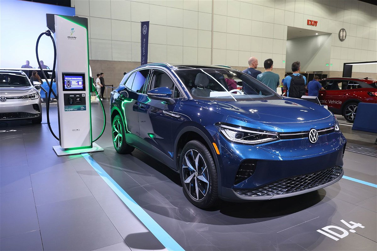 <i>Josh Lefkowitz/Getty Images/FILE</i><br/>Volkswagen ID.4 on display during the 2023 Los Angeles Auto Show.