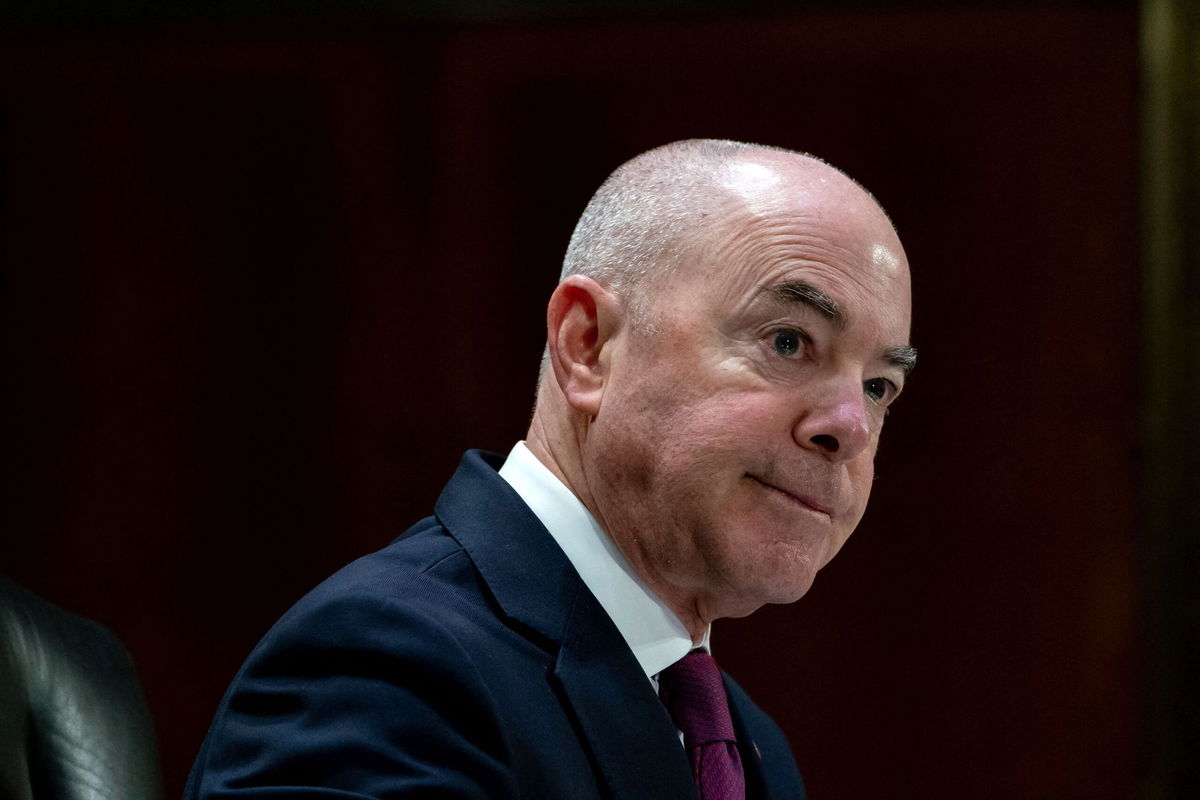 <i>Stefani Raynolds/AFP/Getty Images</i><br/>US Homeland Security Secretary Alejandro Mayorkas testifies during a US Senate Appropriations Committee hearing in Washington