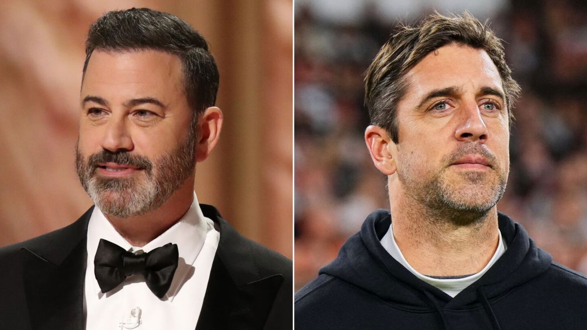 <i>ABC/Getty Images</i><br/>Aaron Rodgers (left) made comments on “The Pat McAfee Show” about TV host Jimmy Kimmel and the late accused sex trafficker Jeffrey Epstein.