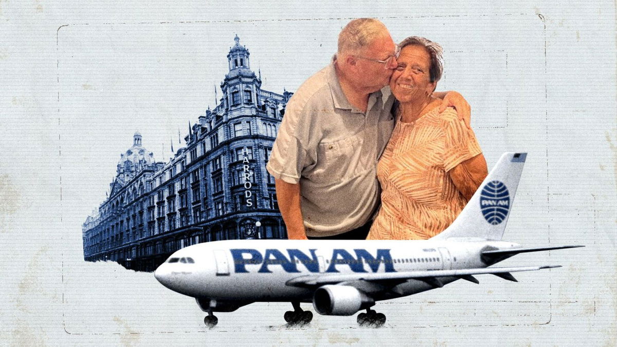 Londoner Dave Burtenshaw and American Angela Renda, who worked for Pan American World Airways, met at Harrods department store in London in 1983. Here's the couple photographed in 2023.