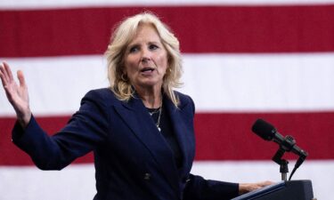 First Lady Jill Biden speaks before President Joe Biden addresses service members and their families at Fort Liberty