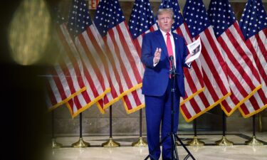 Former President Donald Trump speaks to the media at one of his properties