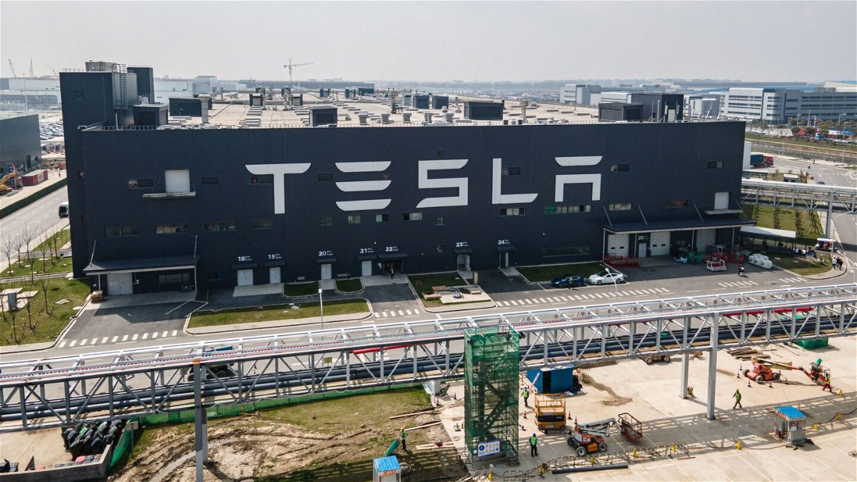 An aerial view of Tesla Shanghai Gigafactory.