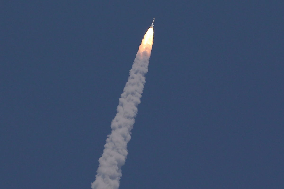 India's Aditya-L1 spacecraft launches from the Satish Dhawan Space Centre in Sriharikota, India, on September 2, 2023.