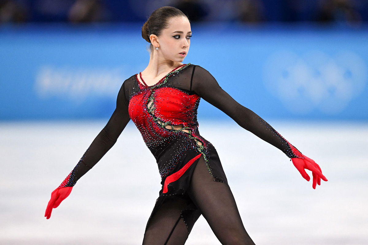 Russia's Kamila Valieva competes in the women's single skating free skating of the figure skating event during the Beijing 2022 Winter Olympic Games at the Capital Indoor Stadium in Beijing on February 17, 2022.