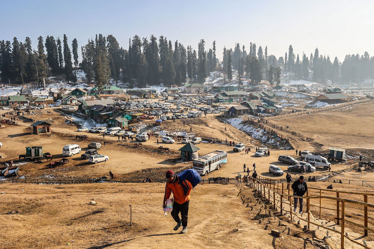 Indian-administered Kashmir's famous Gulmarg Ski Resort is facing a snow shortage due to unseasonably dry weather. This photograph was taken at the resort on January 10.