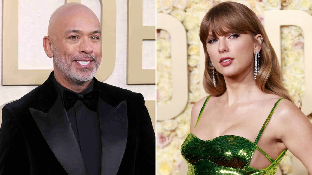 <i>AP/Getty Images</i><br/>Jo Koy and Taylor Swift at the 2024 Golden Globes.