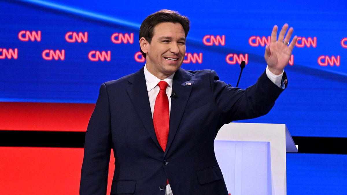 <i>Will Lanzoni/CNN</i><br/>Former South Carolina Gov. Nikki Haley and Florida Gov. Ron DeSantis participate in a CNN Republican Presidential Debate at Drake University in Des Moines