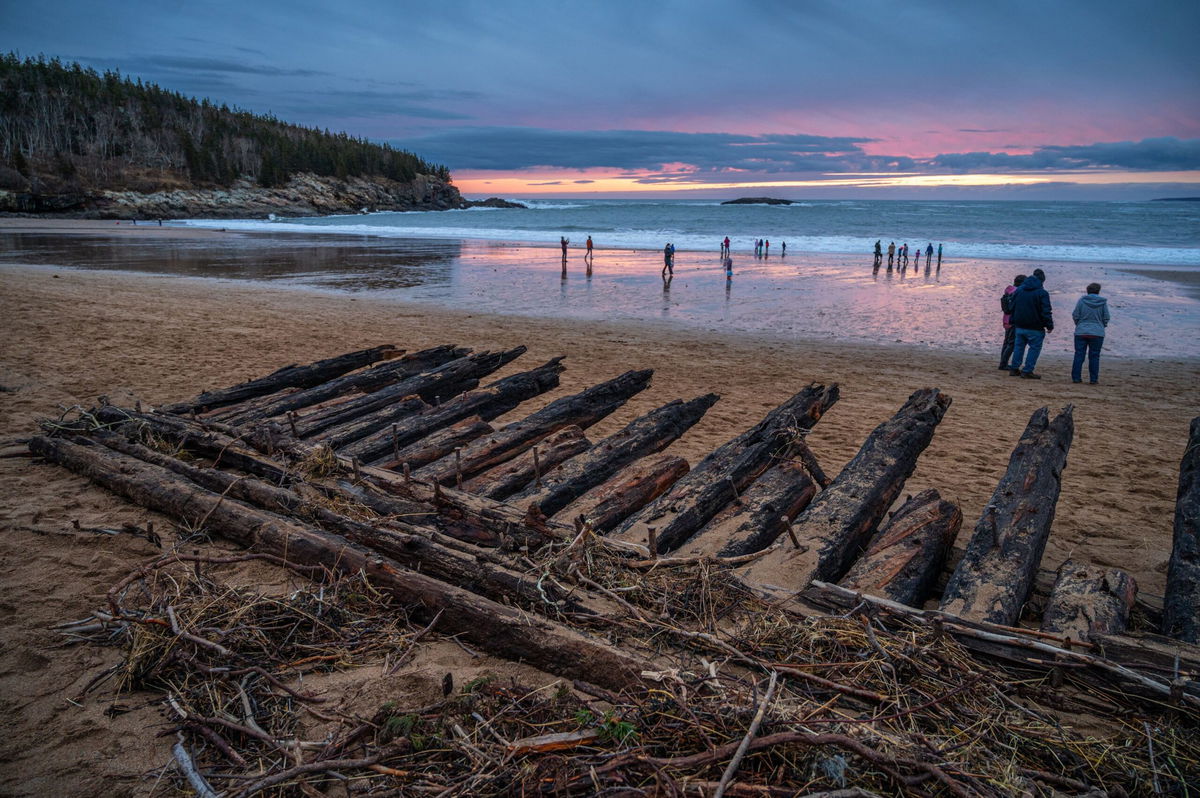 Bar Harbor resident Molly Moon took this photo of the schooner's wreckage on Thursday afternoon. A storm revealed the shipwreck for the first time in decades.