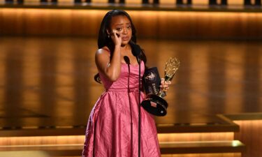 Quinta Brunson accepts her award onstage during the 75th Emmy Awards at the Peacock Theatre at L.A. Live in Los Angeles