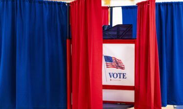 A voting booth at a polling station inside Plymouth Elementary School in Plymouth