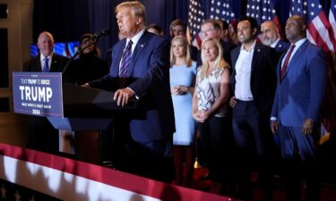 Former President Donald Trump speaks at a primary election night party in Nashua