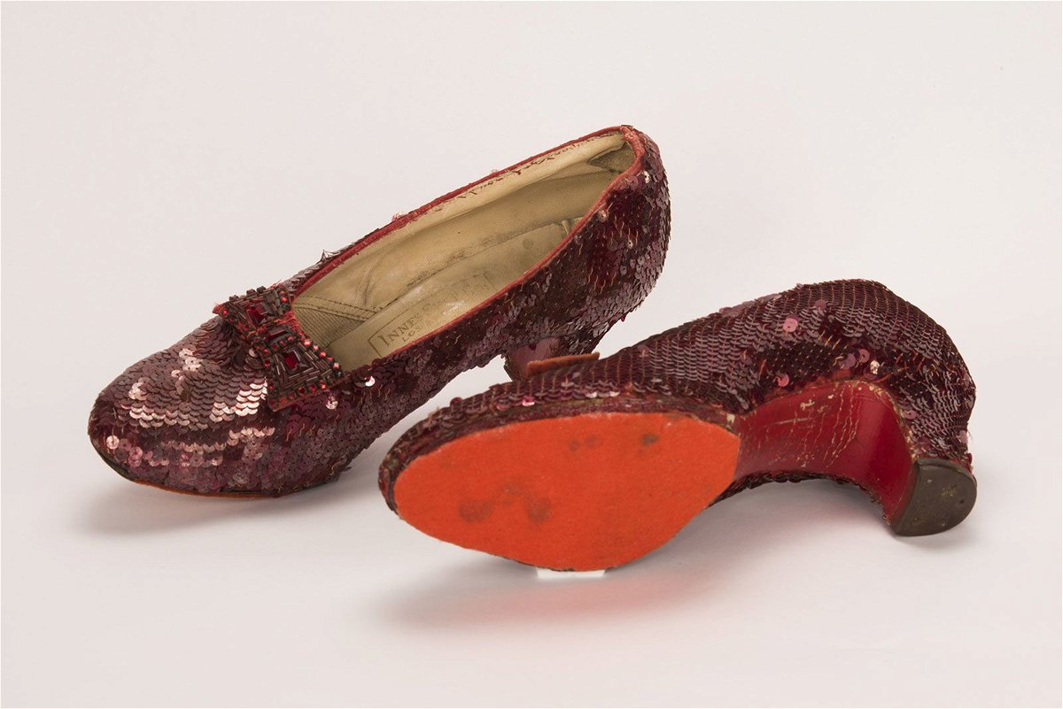 A pair of ruby slippers featured in the classic 1939 film The Wizard of Oz and stolen from the Judy Garland Museum in Grand Rapids, Minnesota in 2005, is shown after the shoes were recovered in 2018 in a sting operation conducted in Minneapolis.