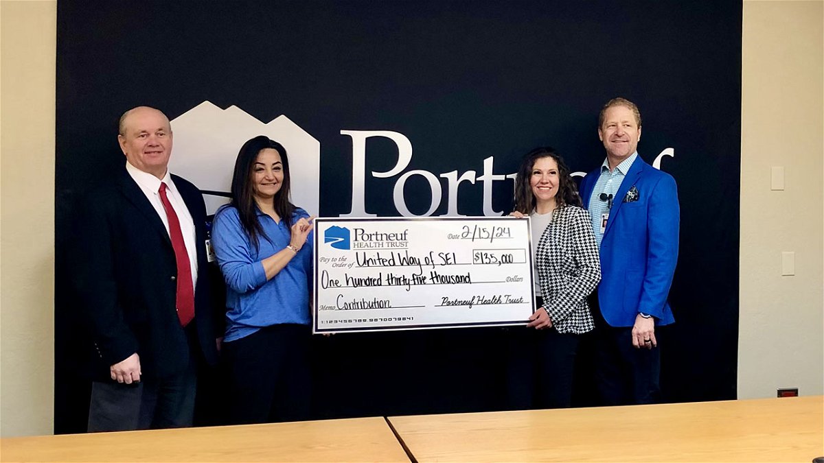 From left: Clark Bitton, Director of Finance of Portneuf Health Trust, Wendi Ames, Director of Donor and Community Engagement at United Way of Southeastern Idaho, Shantay Bloxham, CEO of United Way of Southeastern Idaho, and Shaun Menchaca, President and CEO of Portneuf Health Trust.