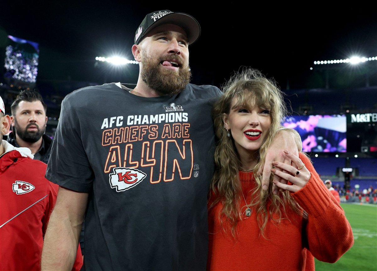 <i>Patrick Smith/Getty Images</i><br/>Travis Kelce thanks Taylor Swift ‘for joining the team