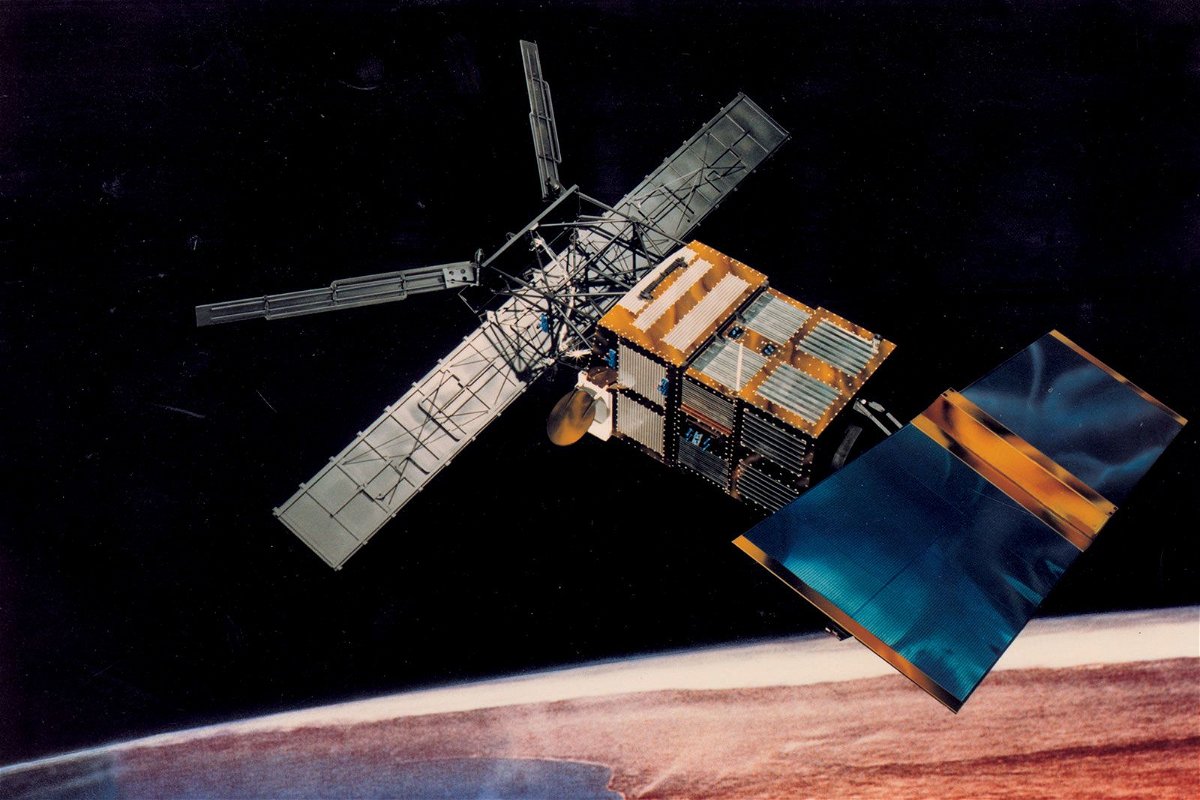 An artist's illustration depicts the Earth-observing ERS-2 satellite in orbit. The satellite is expected to reenter and largely burn up in Earth’s atmosphere on Wednesday morning.