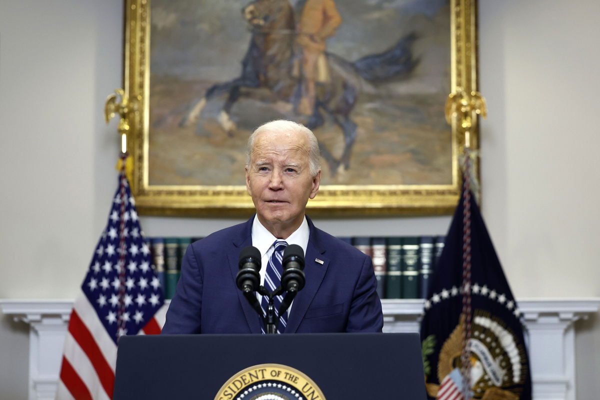 <i>Anna Moneymaker/Getty Images via CNN Newsource</i><br/>U.S. President Joe Biden delivers remarks on the reported death of Alexei Navalny from the Roosevelt Room of the White House on February 16