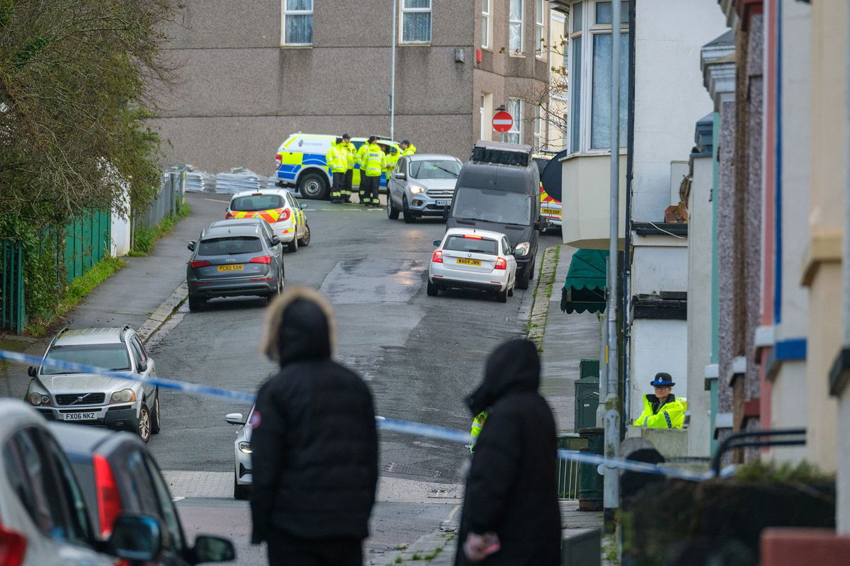 <i>Ben Birchall/PA Images/Getty Images via CNN Newsource</i><br/>A military vehicle is pictured at the scene near St. Michael Avenue