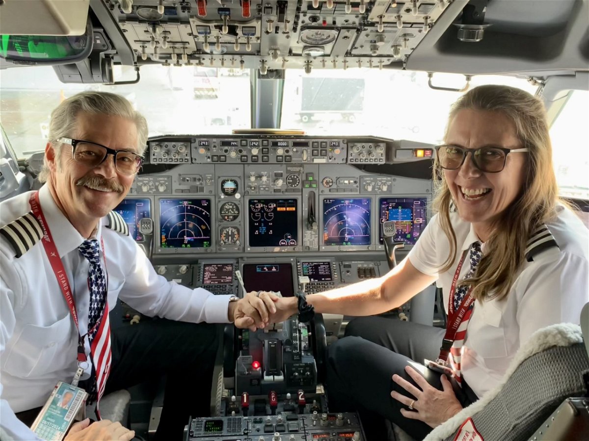 Pilots Joel and Shelley Atkinson are a husband-and-wife duo working at Southwest Airlines.