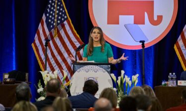 Ronna McDaniel speaks at the 2023 RNC Winter Meeting in Dana Point