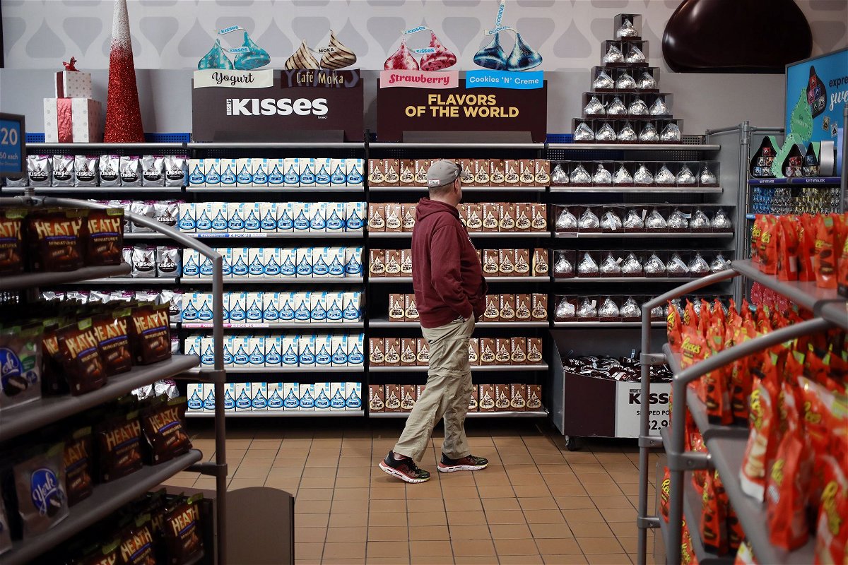 A shopper browses candy at Hershey's Chocolate World in Hershey, Pennsylvania, in November 2021.