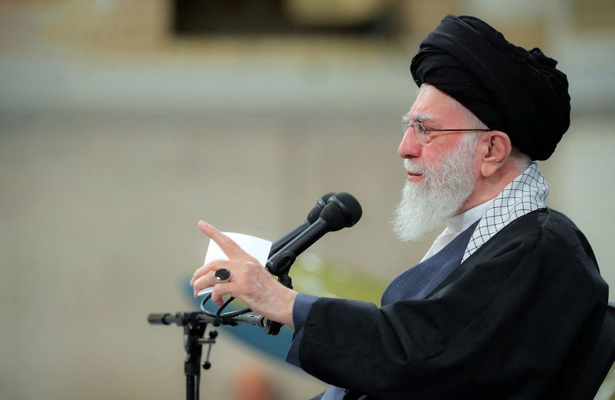 <i>Office of the Iranian Supreme Leader/WANA/Handout/Reuters</i><br/>Iran's Supreme Leader Ayatollah Ali Khamenei speaks during a meeting with members of the Air Force in Tehran