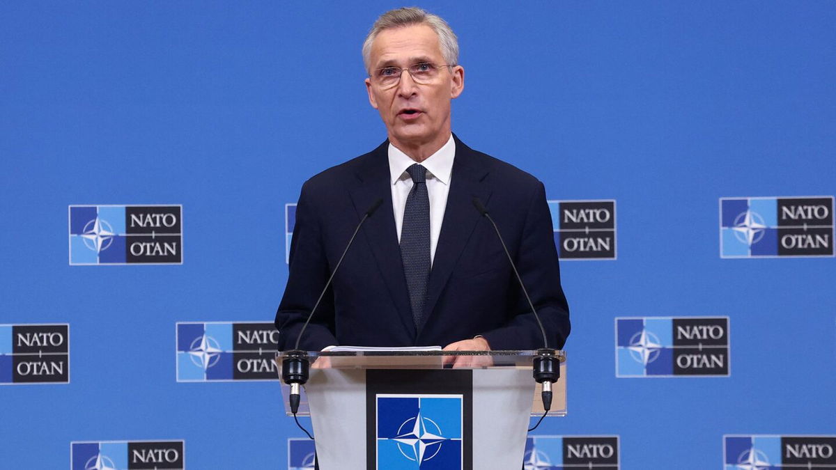 <i>Yves Herman/Reuters</i><br/>NATO Secretary-General Jens Stoltenberg is seen at a news conference on Wednesday ahead of the NATO Defense Ministers' meeting at the Alliance's headquarters in Brussels