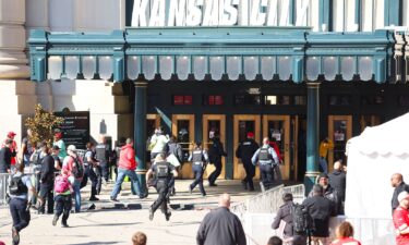 Law enforcement and medical personnel respond to a shooting at Union Station during the Kansas City Chiefs Super Bowl LVIII victory parade on February 14