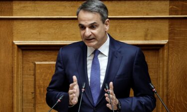 Greek Prime Minister Kyriakos Mitsotakis speaks at the Greek parliament