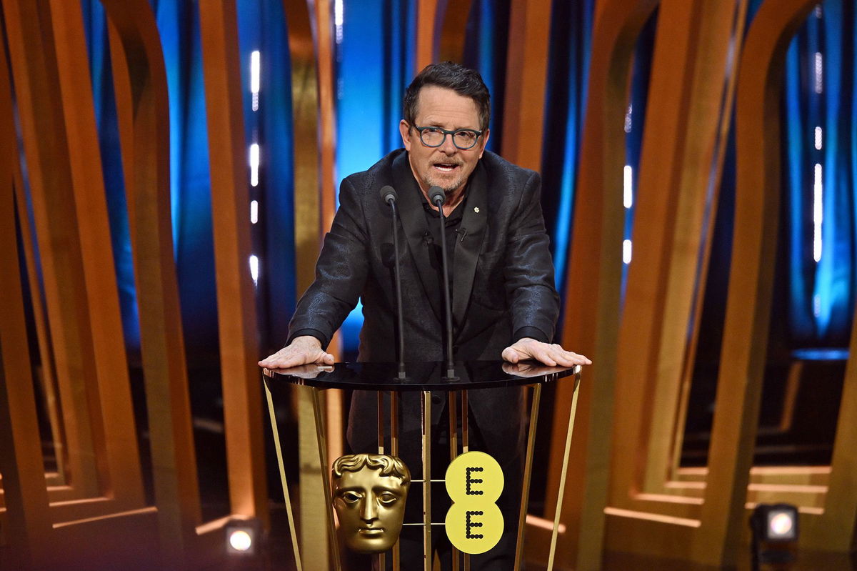 Michael J. Fox presents the Best Film award during the EE BAFTA Film Awards 2024 at the Royal Festival Hall in London.