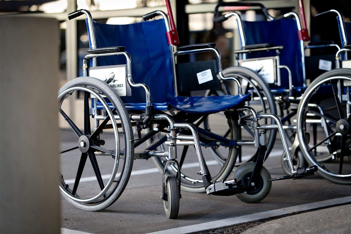<i>Frank Duenzl/picture-alliance/dpa/AP via CNN Newsource</i><br/>Wheelchairs are lined up at San Diego International Airport in this file photo. Airlines damaged or lost more than 11