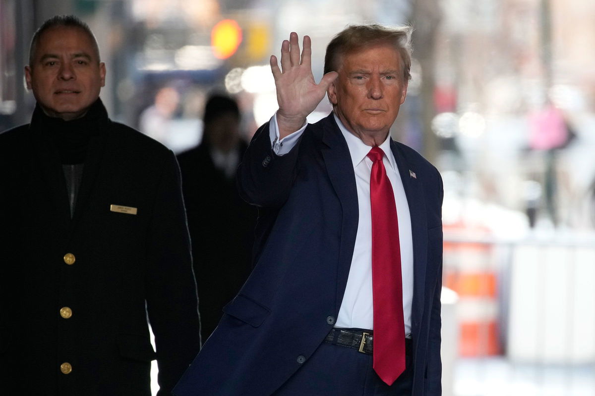 <i>Bryan Woolston/AP via CNN Newsource</i><br/>Former President Donald Trump leaves Trump Tower in New York on February 15