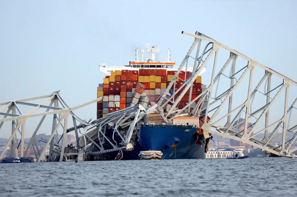 A view of the Dali cargo vessel which crashed into the Francis Scott Key Bridge, causing it to collapse in Baltimore, Maryland, on Tuesday, March 26.
