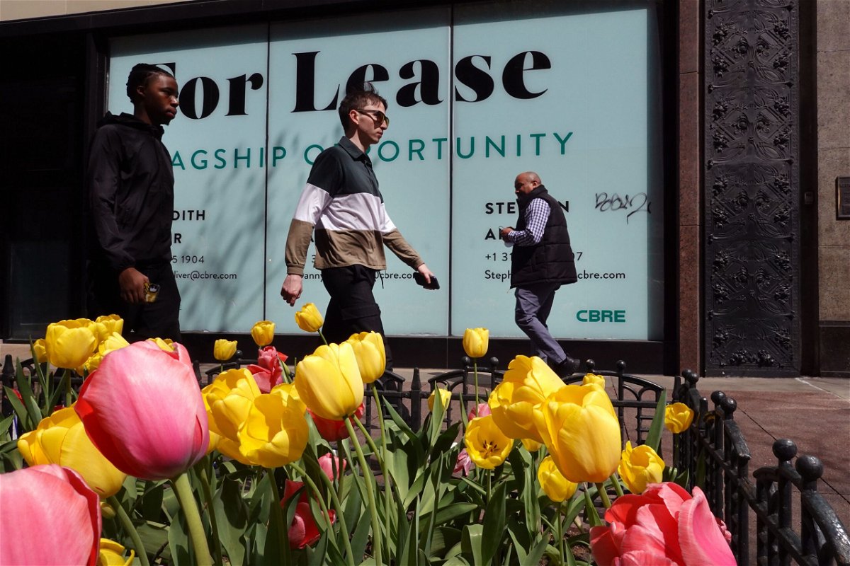A sign advertises vacant retail space for lease in Chicago, Illinois.