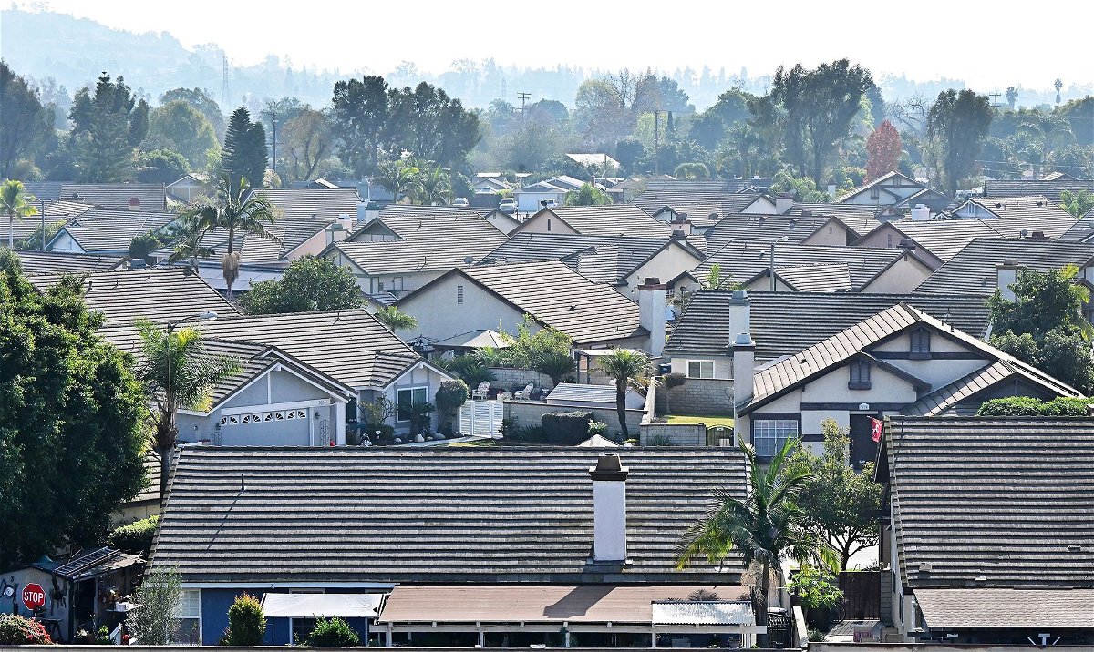 America’s economy remains remarkably solid, despite the high interest rates. Pictured is a residential community in Pico Rivera, California on January 18.