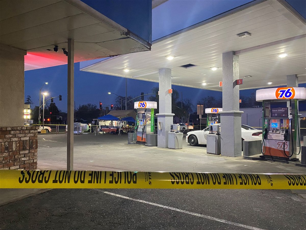 <i>Woodland Police Department via CNN Newsource</i><br/>Police tape surrounds a gas station where a 2-year-old was killed in Woodland