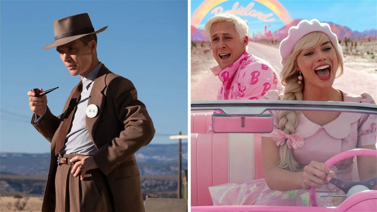 Cillian Murphy in 'Oppenheimer' and Ryan Gosling and Margot Robbie in 'Barbie.'