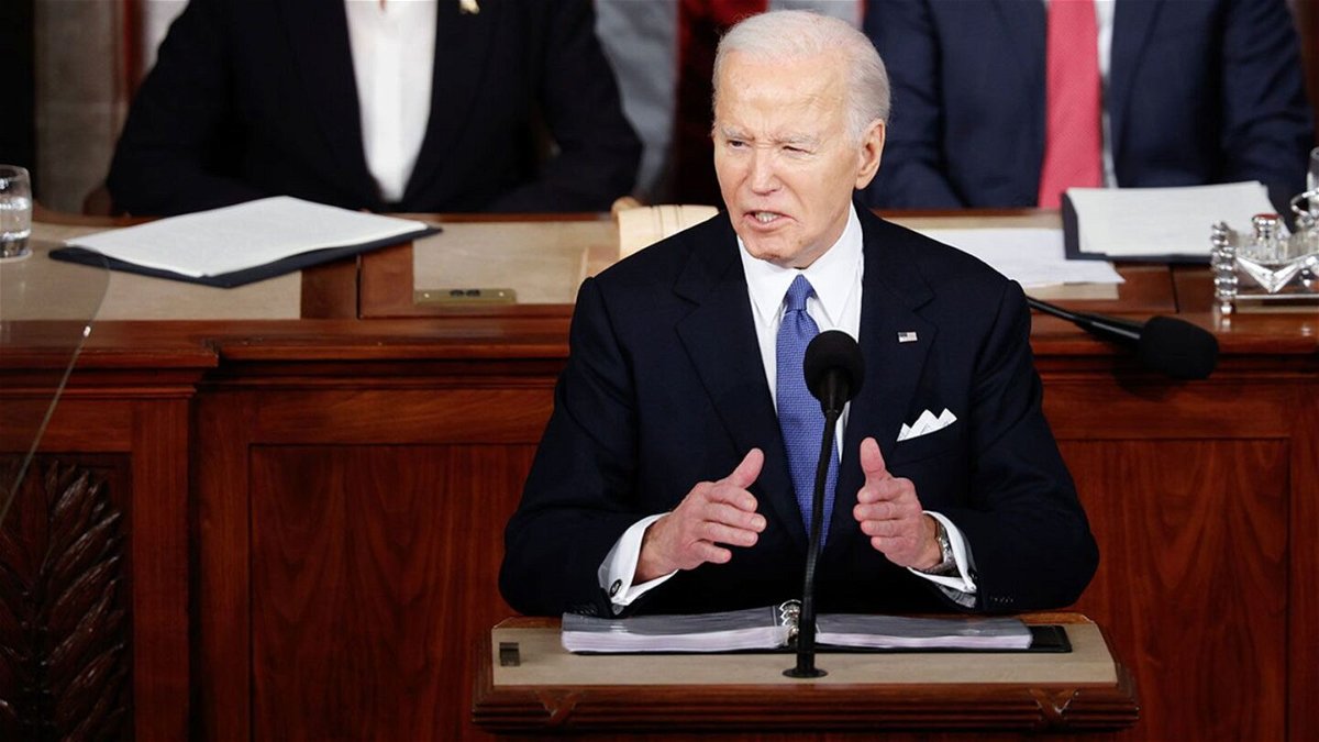 President Joe Biden delivers the State of the Union address during a joint meeting of Congress in the House chamber at the US Capitol on March 7, in Washington, DC.