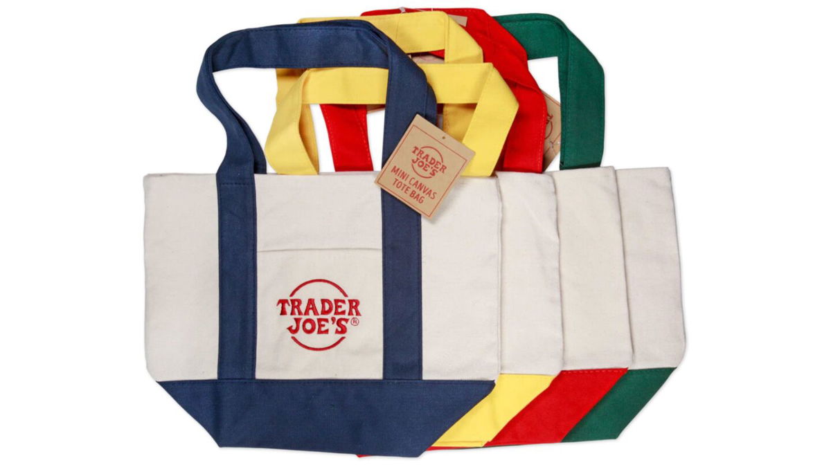 The viral Trader Joe's mini canvas tote bag.