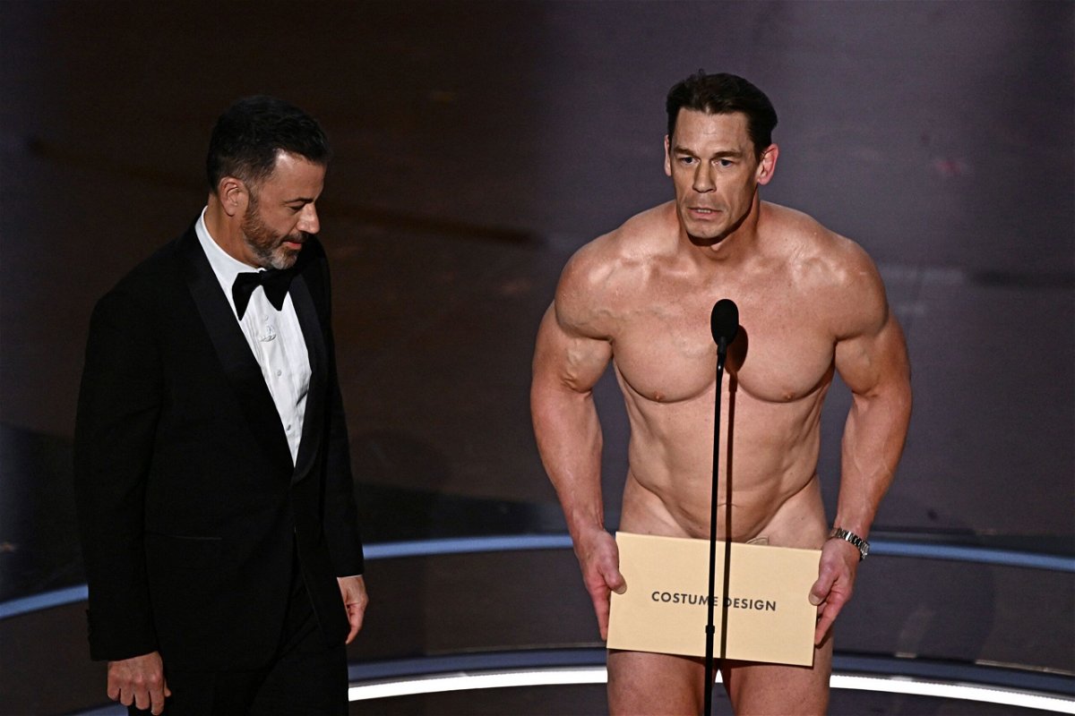 <i>Patrick T. Fallon/AFP/Getty Images via CNN Newsource</i><br/>(From left) Jimmy Kimmel and John Cena at the 2024 Academy Awards in Hollywood on March 10
